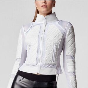 Blanc Noir Women's White Quilted Bomber Jacket